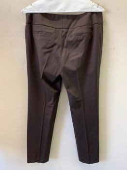 Womens, Slacks, CLASSIQUES ENTIER, Dk Brown, Wool, Spandex, Solid, 6, Wide Waistband, 3 Buttons, Zip Front, 2 Welt Pockets on Back