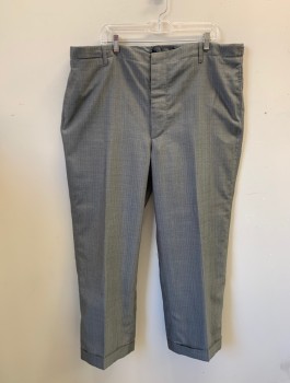 Mens, 1920s Vintage, Suit, Pants, SIAM COSTUMES MTO, Gray, Lavender Purple, Wool, Stripes - Pin, Ins:30, W:43, Flat Front, Button Fly, 5 Pockets Including 1 Watch Pocket, Belt Loops, Adjustable Tabs with Buckles at Side Waist, Suspender Buttons at Inside Waist, Cuffed Hems