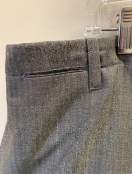 Mens, 1920s Vintage, Suit, Pants, SIAM COSTUMES MTO, Gray, Lavender Purple, Wool, Stripes - Pin, Ins:30, W:43, Flat Front, Button Fly, 5 Pockets Including 1 Watch Pocket, Belt Loops, Adjustable Tabs with Buckles at Side Waist, Suspender Buttons at Inside Waist, Cuffed Hems