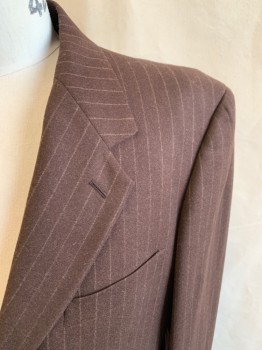 VALENTINO, Dk Brown, White, Wool, Stripes - Pin, Single Breasted, Collar Attached, Notched Lapel, 3 Buttons,  3 Pockets