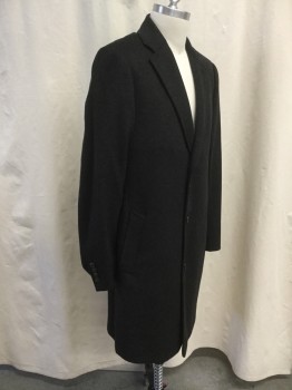 BLACK BROWN, Charcoal Gray, Lt Gray, Wool, Polyester, Heathered, Notched Lapel, Single Breasted, 3 Button Up Closure, 2 Side Entry Pockets, Center Back Vent, at the Knee Length