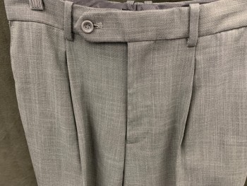 CARAVELLI, Lt Gray, Polyester, Viscose, Heathered, Pleated Front, Zip Fly, Button Tab Closure, 4 Pockets, Belt Loops
