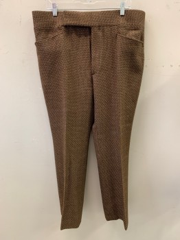 Mens, 1970s Vintage, Suit, Pants, ACADEMY AWARD, Brown, Lt Gray, Black, Red, Wool, Tweed, 38/32, Top Pockets, Zip Front, Flat Front