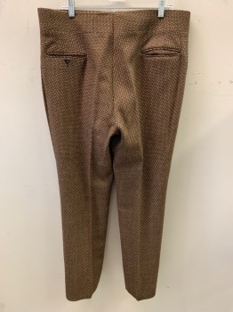 Mens, 1970s Vintage, Suit, Pants, ACADEMY AWARD, Brown, Lt Gray, Black, Red, Wool, Tweed, 38/32, Top Pockets, Zip Front, Flat Front