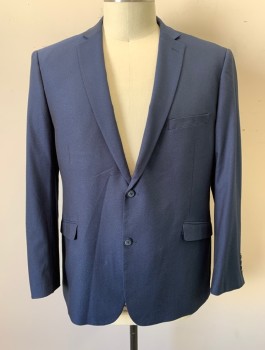 Mens, Sportcoat/Blazer, LINEAGE, Navy Blue, Rayon, Polyester, Solid, 48R, Single Breasted, Notched Lapel, 2 Buttons, 3 Pockets
