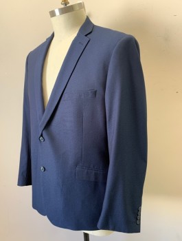 Mens, Sportcoat/Blazer, LINEAGE, Navy Blue, Rayon, Polyester, Solid, 48R, Single Breasted, Notched Lapel, 2 Buttons, 3 Pockets