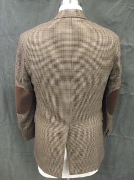 Mens, Sportcoat/Blazer, HART, SHAFFER & MARX, Brown, Lt Brown, Black, Dk Blue, Wool, Houndstooth, 40S, Single Breasted, Collar Attached, Notched Lapel, 3 Pockets,  Brown Suede Elbow Patches