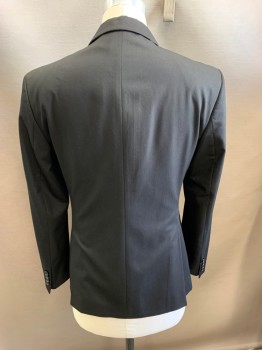 Mens, Sportcoat/Blazer, ZARA, Black, White, Viscose, Polyester, Solid, 36s, Single Breasted, 2 Buttons,  Narrow Notched Lapel, White Cotton Pocket Handkerchief
