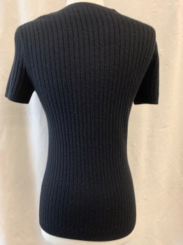 Womens, Top, NL, Black, Acrylic, S/M, Crew Neck, Rib Knit, Short Sleeves, Perforated Sides