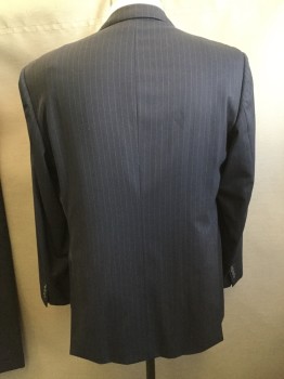 HIGH SOCIETY, Navy Blue, Gray, Wool, Stripes - Pin, Double Breasted, Peaked Lapel, 3 Pockets,