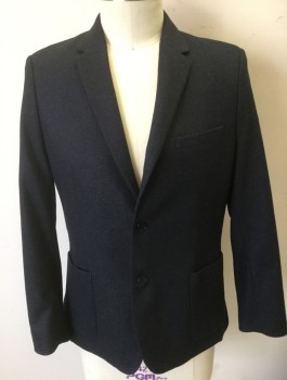 Mens, Sportcoat/Blazer, WHISTLES, Midnight Blue, Black, Wool, Polyester, Birds Eye Weave, "XL", 42R, Single Breasted, Notched Lapel, 2 Buttons, 3 Pockets Including 2 Large Patch Pockets at Hips