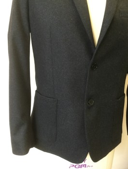 Mens, Sportcoat/Blazer, WHISTLES, Midnight Blue, Black, Wool, Polyester, Birds Eye Weave, "XL", 42R, Single Breasted, Notched Lapel, 2 Buttons, 3 Pockets Including 2 Large Patch Pockets at Hips