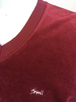 Mens, Sweatshirt, LE TIGRE, Wine Red, Cotton, Polyester, Solid, L, Fine Ribbed Knit V-neck, Long Sleeves Cuffs & Hem