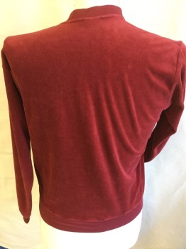 Mens, Sweatshirt, LE TIGRE, Wine Red, Cotton, Polyester, Solid, L, Fine Ribbed Knit V-neck, Long Sleeves Cuffs & Hem