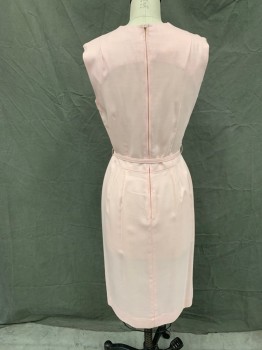 GAY GIBSON, Baby Pink, Cotton, Solid, Delicate Light V-neck, Sleeveless, Pleated Skirt, Belt Loops, Zip Back, Self Belt,