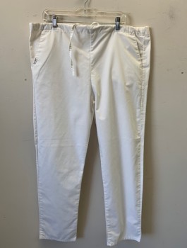 LANDAU, White, Poly/Cotton, Solid, Drawstring Waist, 3 Pockets: 2 Side Pockets, 1 Patch Pocket in Back