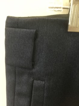 WOODY WILSON, Dk Blue, Wool, Solid, Herringbone, Unusual Waist with Box Pleats at Either Side, Wide 1.5" Belt Loops, Zip Fly, 4 Pockets, Wide Leg, Cuffed at Hem/Leg Opening, Made To Order