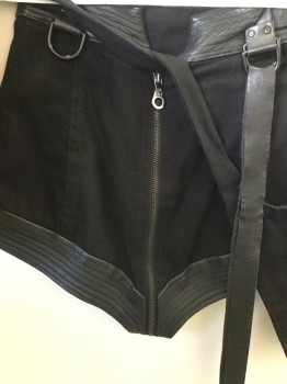 Womens, Shorts, ASHTON MICHAEL, Black, Cotton, Faux Leather, Solid, W 24, Short Shorts with 2 Attached Saddle Bags, Back Zip Thru Crotch, Pleather Trim, Self Belt in Back