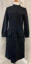 Womens, Coat, N/L, Black, Polyester, Solid, W-32, B-34, Button Front, Stand Collar, Flap/patch Pockets,Shoulder Yoke, Slightly Gathered at Front Yoke