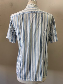 Mens, Casual Shirt, LEVI'S, Baby Blue, White, Blue, Cotton, Stripes - Vertical , S, S/S, Button Front, Collar Attached, Chest Pocket