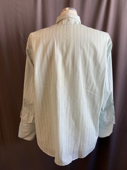 NILSON PAIGE, Mint Green, White, Blue, Polyester, Cotton, Stripes, Button Front, Collar Attached, 1 Pocket, Long Sleeves, French Cuff with Button Holes for Cufflinks