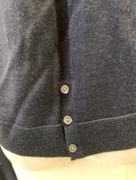 BANANA REPUBLIC, Navy Blue, Wool, Solid, Knit, Long Sleeves, Open at Center Front with No Closures, 3 Small Buttons at Center Back Hem