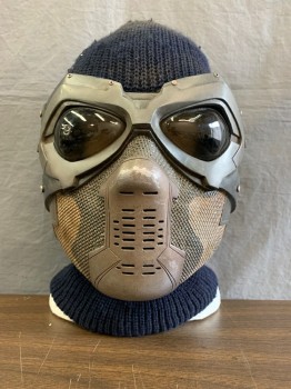 Unisex, Sci-Fi/Fantasy Headpiece, MTO, Gray, Bronze Metallic, Navy Blue, Plastic, Polyester, Color Blocking, L, Flexible Mask with Knit Balaclava Attached Aged, Multiple