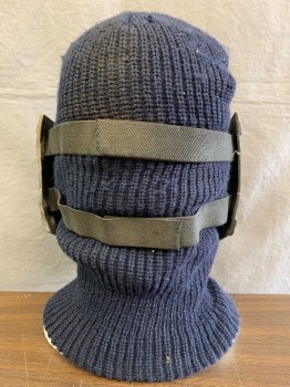 Unisex, Sci-Fi/Fantasy Headpiece, MTO, Gray, Bronze Metallic, Navy Blue, Plastic, Polyester, Color Blocking, L, Flexible Mask with Knit Balaclava Attached Aged, Multiple