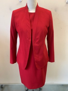 ANNE KLEIN, Red, Polyester, Viscose, Solid, No Closures, Stand Collar