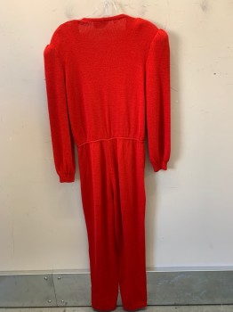 ...JOHN, Red, Wool, Solid, Knit, Surplice V-Neck, L/S, 2 Pockets, Puffy Sleeves