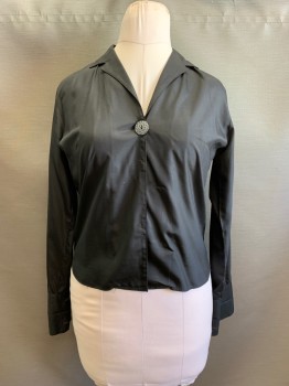 NL, Black, Rayon, Solid, Collar Attached, Button Front, 1 Large Button, 2 Concealed Buttons, Long Sleeves