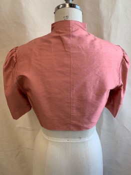 Womens, 1990s Vintage, Piece 2, LAURA ASHLEY, Rose Pink, Silk, Solid, W30, B36, Bolero Jacket, Dupioni, Stand Collar, S/S, Cropped, Cutaway Jacket with No Closure, Goes With Cocktail Dress (CF020459)