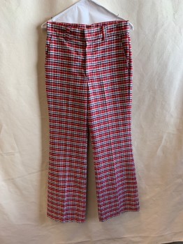 N/L, Red, Navy Blue, White, Polyester, Plaid, 3 Pockets, Zip Fly, Belt Loops