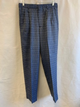 MTO, Gray, Blue, Wool, Stripes - Static , Pleated Front, 3 Pockets, Zipper Fly, Belt Loops,