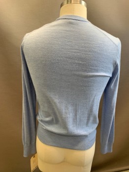 Mens, Pullover Sweater, BROOKS BROTHERS, Lt Blue, Wool, Heathered, M, L/S, V-N,