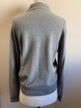 Mens, Pullover Sweater, BROOKS BROS, Heather Gray, Black, Multi-color, Wool, Plaid, M, Mock Neck, Half Zipper, Dk Green And Cream Plaid