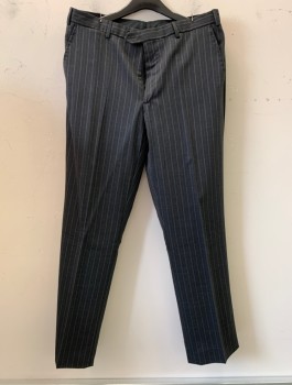 Mens, Suit, Pants, TED BAKER, Black, Black, Brown, Lt Blue, Wool, Stripes - Vertical , 33, 36, Zip Fly, Belt Loops, 5 Pockets,