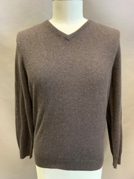 Mens, Pullover Sweater, JOS A BANK, Dk Brown, Cashmere, L, V-neck, Long Sleeves, Knit