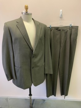 PRONTO UOMO, Olive Green, Wool, Notched Lapel, Single Breasted, Button Front, 2 Buttons, 3 Pockets
