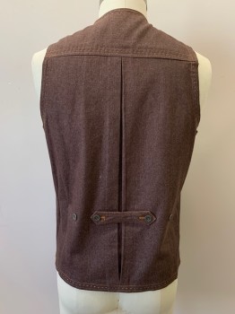 IL CANTO, Brown, Off White, Goldenrod Yellow, Cotton, Leather, Heathered, 5 Buttons, Single Breasted, V Neck, 3 Pockets,
