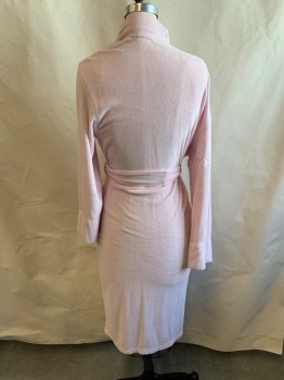 Womens, SPA Robe, NATORI, Lt Pink, Rayon, Polyester, M, Matching Belt, Tie Front, L/S, Side Pockets