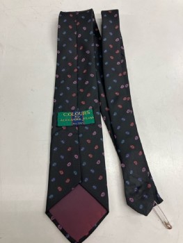 Mens, Tie, COLOURS BY ALEXANDER, Black with Multicolored Paisley Dots