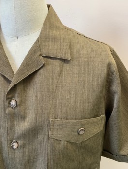 D'ACCORD, Brown, Black, Polyester, Chevron, S/S, Button Front, 4 Pockets With Buttons, Cuffed Sleeves, Tortoise Buttons