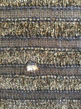 JHANE BARNES, Olive Green, Brown, Black, Stripes - Horizontal , Chenille, U Neck, Long Sleeves, Pullover, **Half Inch Long Hole At Center Front