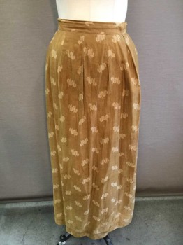 N/L, Mustard Yellow, White, Cotton, Geometric, Mustard with Geometric White Repeating Pattern, 1.5" Wide Waistband, Darts At Center Front Waist, Cartridge Pleats At Center Back Waist, Hook & Eye Closures At Center Back, Floor Length Hem,  **Light Wear Throughout - Particularly At Hem,
