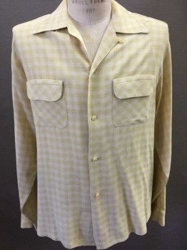 Mens, Casual Shirt, DON JUAN, Lemon Yellow, Off White, Wool, Plaid, L, Long Sleeves, Button Front, 2 Pockets,