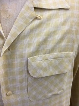 Mens, Casual Shirt, DON JUAN, Lemon Yellow, Off White, Wool, Plaid, L, Long Sleeves, Button Front, 2 Pockets,