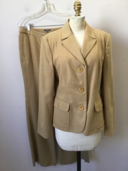 Womens, Suit, Jacket, TATUUM, Camel Brown, Wool, Polyester, Solid, 6, B 38, Single Breasted, Collar Attached, Notched Lapel, Hand Picked Collar/Lapel, 3 Buttons,  2 Flap Pockets