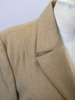 TATUUM, Camel Brown, Wool, Polyester, Solid, Single Breasted, Collar Attached, Notched Lapel, Hand Picked Collar/Lapel, 3 Buttons,  2 Flap Pockets