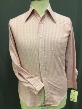 PERMANENT PRESS, Pink, Off White, Poly/Cotton, Diamonds, Stripes - Vertical , Collar Attached, Back,  1 Pocket, Long Sleeves,